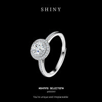 Silver Cross-Border New 50-Point Round Moissanite Open Adjustable Ring, Luxurious Wedding Band.-S925 sterling silver + 50% moissanite  Adjustable opening