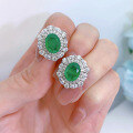 wholesale S925 Silver New Simulation Emerald 7*9 Paraíba Color Earrings for Women,ins Style-0-3