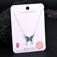 Metal Alloy Crystal Butterfly Necklace and Earring Set-S925 Sterling Silver + Jadeite NA-0127B 925 Silver