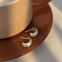 wholesale 925 Sterling Silver C-Shaped Matte Frosted Earrings for Women, New Trendy Minimalist Small Batch Design Ear Accessories-Sterling silver