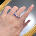 wholesale S925 Silver Women's Royal Blue Row of Diamonds Lab-Created Sapphire Ring, Everyday Alternative Elegant Row Ring-0-4