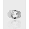 wholesale S925 Sterling Silver Korean Version Ins Minimalist Design Asymmetrical Polished Textured Open Ring for Women-0-0