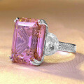 wholesale S925 Sterling Silver 15-Carat High-Carbon Diamond Rectangular Pink Asscher Cut Ring for Women, Luxury-0-1