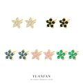 wholesale S925 Sterling Silver Small Petal Colored Zircon Earrings for Women, Elegant Cross-Border Floral Design-0-0