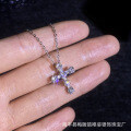 Wholesale S925 Sterling Silver Full Diamond Cross Necklace, Moissanite, Trendy Minimalist Unisex-0-1