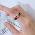 wholesale S925 Silver New Rectangle Colorful Diamond Full Diamond Wholesale Ring for Women-0-3