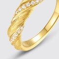 wholesale S925 silver gold-plated retro national trend Moebius half-diamond brushed ring for women, twisted shank index finger ring, fashionable and versatile-0-3