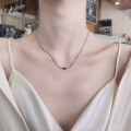 wholesale S925 Sterling Silver with Black Square Zirconia Inlaid Chain Link Necklace, Fashionable Commute Simple Versatile Design Pendant Jewelry-0-0