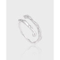 wholesale S925 Sterling Silver Minimalist Irregular Line Double-Layer Design Open Adjustable Ring for Women-0-0