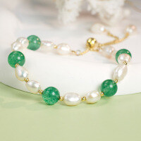 wholesale S925 Sterling Silver Natural Green Strawberry Quartz Bracelet for Girls, Sweet Style Adjustable Chain, Physical Store Order Style Silver Jewelry-Natural Green Strawberry Quartz (shipping within 25 days)  925 Silver
