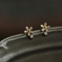 wholesale S925 Sterling Silver Fresh and Sweet Ins Style Niche Design Exquisite Full Diamond Small Flower Ear Studs M06259-S925 silver pair silver 925 silver