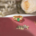 wholesale Pure Silver with Retro Gold Tone Lab-Grown Emerald Sugar Loaf 5*6mm Ring for Women, Popular on Xiaohongshu-0-5