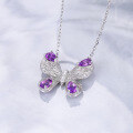 wholesale 925 Sterling Silver Butterfly Collarbone Chain Fashion Elegant Socialite Necklace Blue Topaz Yellow Crystal Amethyst Pendant-0-0