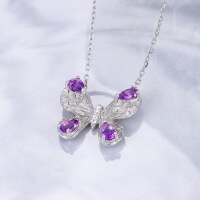 wholesale 925 Sterling Silver Butterfly Collarbone Chain Fashion Elegant Socialite Necklace Blue Topaz Yellow Crystal Amethyst Pendant-Natural Citrine Butterfly Necklace 925 Silver
