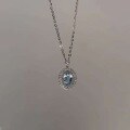 wholesale S925 Sterling Silver Natural Aquamarine Necklace for Women, Topaz Pendant Neck Jewelry, Light Luxury Advanced Sense Collarbone Chain-0-3