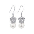 wholesale 925 Sterling Silver Vintage Crown Pearl Earrings for Women, Fashionable and Unique Minimalist Elegance Versatile Ear Accessories-0-4
