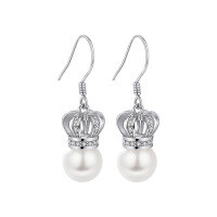 wholesale 925 Sterling Silver Vintage Crown Pearl Earrings for Women, Fashionable and Unique Minimalist Elegance Versatile Ear Accessories-Shell Pearl Earrings 925 Silver