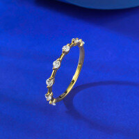 wholesale S925 Gold-Plated Silver MinimalistIns Style Light Luxury Stackable Ring Band-R1332 Gold 7-Diamond Bar Ring  Size 9