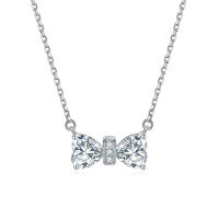 wholesale 925 Sterling Silver Double Heart Shaped Lucky Stone Zircon Pendant Bow Necklace for Women Small Collarbone Chain Ins Wholesale-White【April】>925 silver