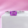 wholesale Pure Silver New 4*6 Pink Sapphire Square Single Diamond Simple and Versatile Elegant Engagement Ring for Women Live Streaming-0-2