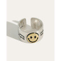 wholesale S925 sterling silver 021 Korean version ins niche design retro distressed wide-faced smile textured open ring for women-0-0