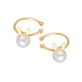 wholesale 14K Gold Plated 925 Sterling Silver with Natural Freshwater Pearl Korean Style Cute Bunny Girl Ear Climber-0-0