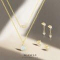 wholesale 18K Gold Plated S925 Sterling Silver Opal Teardrop Necklace with Matching Earrings and Tassel Pendant-0-0