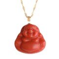wholesale 18K gold certified pendant with red agate laughing Buddha, jade Buddha, Maitreya pendant for women-0-4