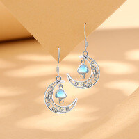 wholesale S925 Sterling Silver Bohemian Moonstone Mushroom Moon Cut-Out Earrings for Women, Cross-Border New Fashion-Moonstone Mushroom Earrings Pair  925 Silver