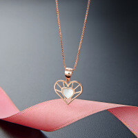 wholesale 925 Sterling Silver Heart-Shaped Mother-of-Pearl Pendant Daily Korean Minimalist Style European and American Collarbone Chain Cross-Border Necklace for Women Wholesale from Manufacturers-Rose gold single pendant 925 silver