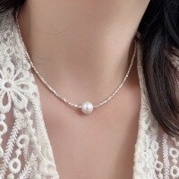 wholesale S925 sterling silver broken silver Swarovski pearl necklace for women, Korean viral trendy elegant high-end bracelet-Pure silver bracelet without pearls (16+3CM)