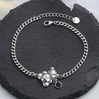 wholesale S925 Sterling Silver Creative Letter Initial Cute Bear Bracelet Korean Style Minimalist Trendy Design Jewelry-128FS/approx. 7.6g 925 silver