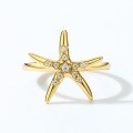 wholesale 10K Gold Plated 925 Silver Summer New Starfish White Zircon Ring Women Japanese Marine Resort Style Star Ring-0-2