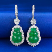 wholesale S925 Sterling Silver Live Stream Style Earrings with High-Carbon Diamonds and Natural Chalcedony, New Chinese Oriental Aesthetics Series Gourd Earrings for Women-E478 Chrysoprase Gourd Earrings 925 Silver