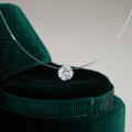 Sterling Silver Invisible Fishline Pendant Necklace with 1ct Moissanite-0-0