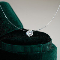 Sterling Silver Invisible Fishline Pendant Necklace with 1ct Moissanite.-Fishing line ring 1CT-14 size