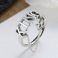 wholesale S925 Sterling Silver Letter Crown Tassel Cross Chain Ring Retro Korean Style Fashion Unisex Ring-0-2