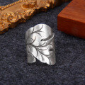 wholesale Sterling Silver Vintage Distressed Handmade Silver Leaf Seaweed Open Ring For Women, Ins Style-0-2
