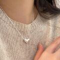 wholesale S925 Sterling Silver Textured Heart Necklace for Women, Korean Summer Viral New Minimalist Style Versatile Collarbone Chain-0-1