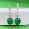 wholesale S925 Silver New Style 8*10 Simulated Green Chalcedony Earrings, Luxurious Encrusted Design for an Elegant and Minimalist Look-0-0