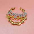 wholesale Gold-plated bamboo name earrings in dual-tone heart shape, fashionable and versatile for cross-border hot sales-0-3