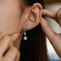 Metal Heart Four-Prong Earrings with Moissanite and Tassels-0-2
