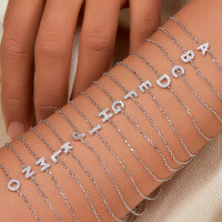 wholesale 925 Sterling Silver 26 Letters Zircon Inlaid Minimalist Luxury High-End Ins Style Cross-Border Best-Selling Jewelry Bracelet-L-Bracelet-White Gold 925 Silver