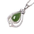 wholesale 925 Silver Inlaid Green Jade Pendant with Certificate, Fashionable Hollow-Out Jade Waterdrop Necklace Pendant for Wholesale-0-3