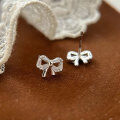 wholesale Sterling Silver Korean Version Chiheng S999 Rhinestone Bow Ear Studs for Women, Cute and Dainty Small Fresh Style Trendy Earrings-0-5