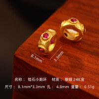 wholesale S925 silver gold-plated colored zirconium small running ring plain silver copper coin turquoise perforated flat large-hole spacer bead DIY accessory-Zircon trotting ring