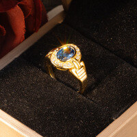 wholesale S925 Silver Plated 18k Gold Vintage Jewelry Cultivated Sapphire Cornflower Blue 6*8mm Oval Closed Ring-Sapphire 2 carats US size 5