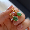 wholesale 925 Silver Inlaid Natural Hetian Jade Jasper Stud Earrings, New Chinese Style Live Streaming Hit-0-2