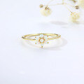 wholesale Metal Material S925 Synthetic Opal Small Fresh Ring, Amazon Wish Best-Selling Small Flower Round Synthetic Opal Ring-0-2