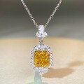 wholesale S925 Sterling Silver Cross-Border Yellow Diamond Pendant Necklace for Women, Fully Set with Zirconia in Radiant Cut and High-Carbon Diamonds-0-2